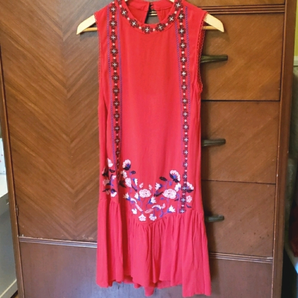 Boho Embroidered Red Dress